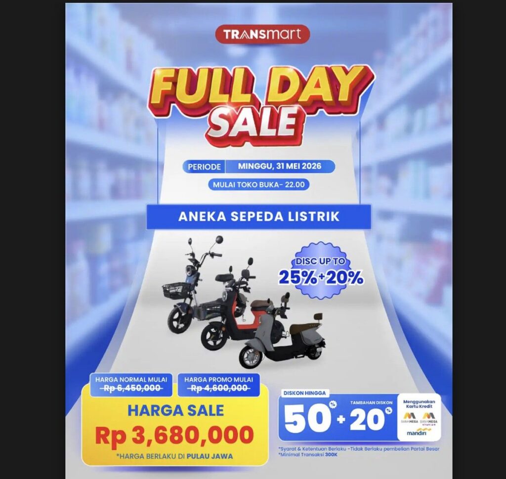 Transmart Gelar Full Day Sale 31 Mei 2026 Beri Diskon Sepeda Listrik