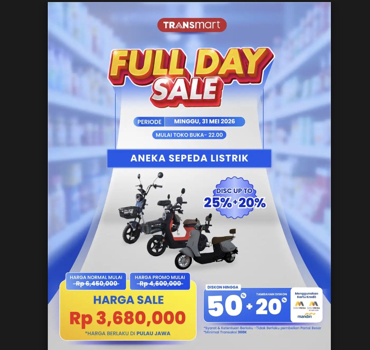Transmart Gelar Full Day Sale 31 Mei 2026 Beri Diskon Sepeda Listrik