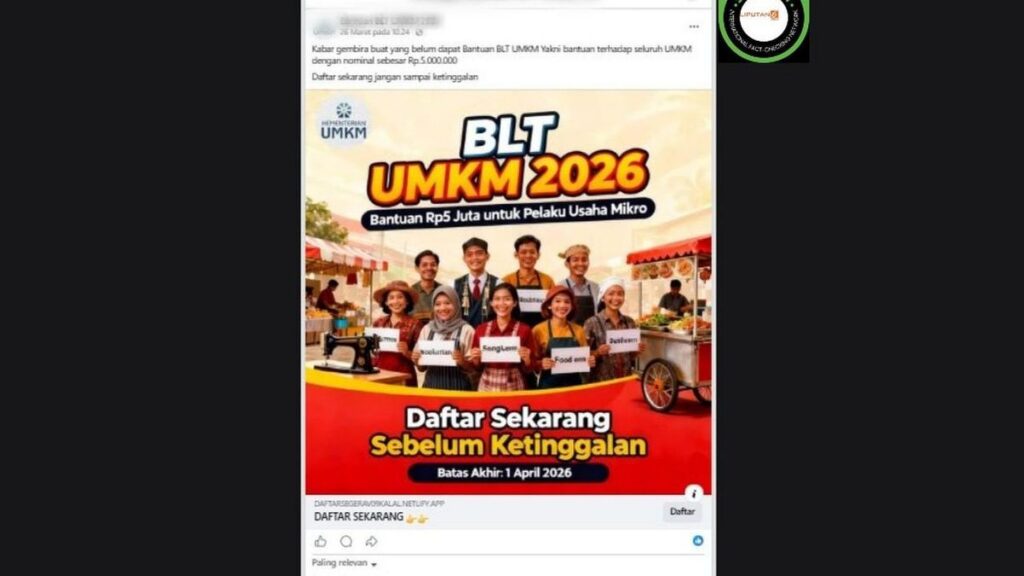 Kementerian UMKM Tegaskan Informasi Pendaftaran BLT Rp50 Juta Adalah Hoaks