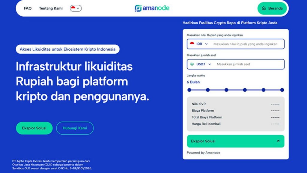 Amanode Masuk Regulatory Sandbox OJK untuk Uji Likuiditas Kripto