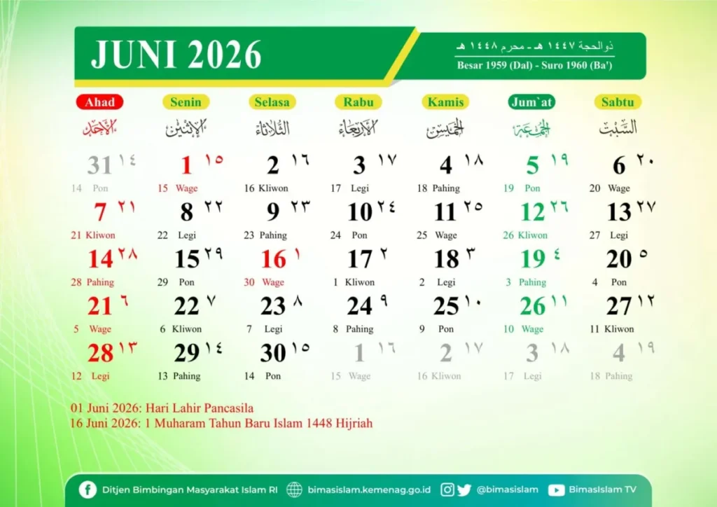 Pemerintah Tetapkan Hari Libur Nasional Juni 2026 dan Potensi Libur Panjang