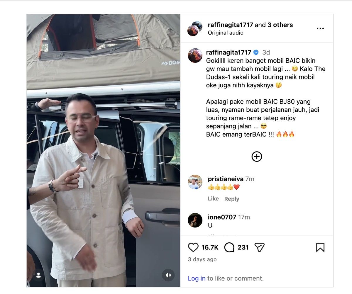 Raffi Ahmad Lirik BAIC BJ30 Hybrid untuk Kendaraan Touring