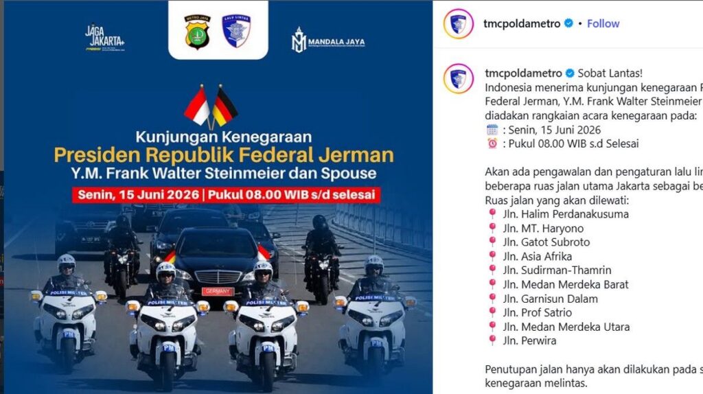 Polda Metro Jaya Siapkan Rekayasa Lalu Lintas Kunjungan Presiden Jerman