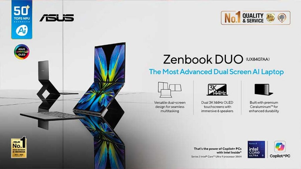 ASUS Rilis Zenbook DUO UX8407 Copilot PC Berteknologi Layar Ganda
