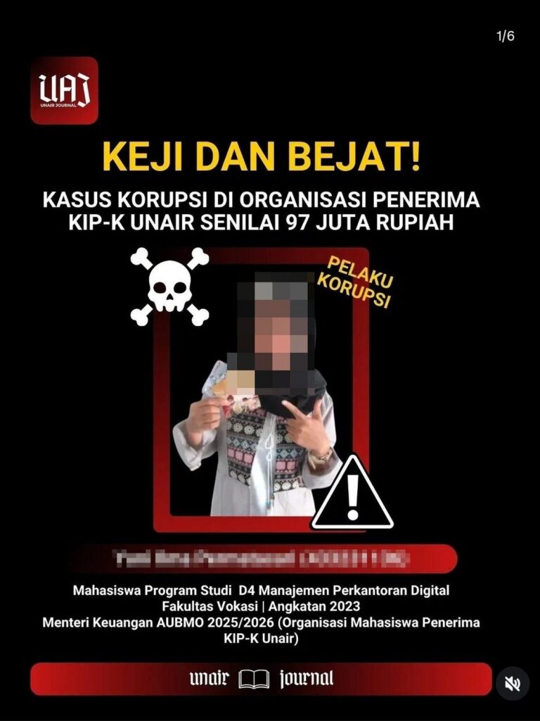 Mahasiswa Unair Diduga Korupsi Iuran KIP Kuliah Rp 97 Juta
