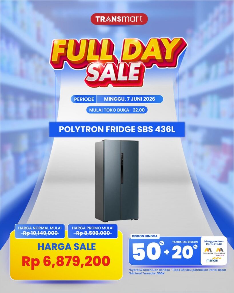 Kulkas Polytron Side by Side Diskon Gede di Transmart Full Day Sale