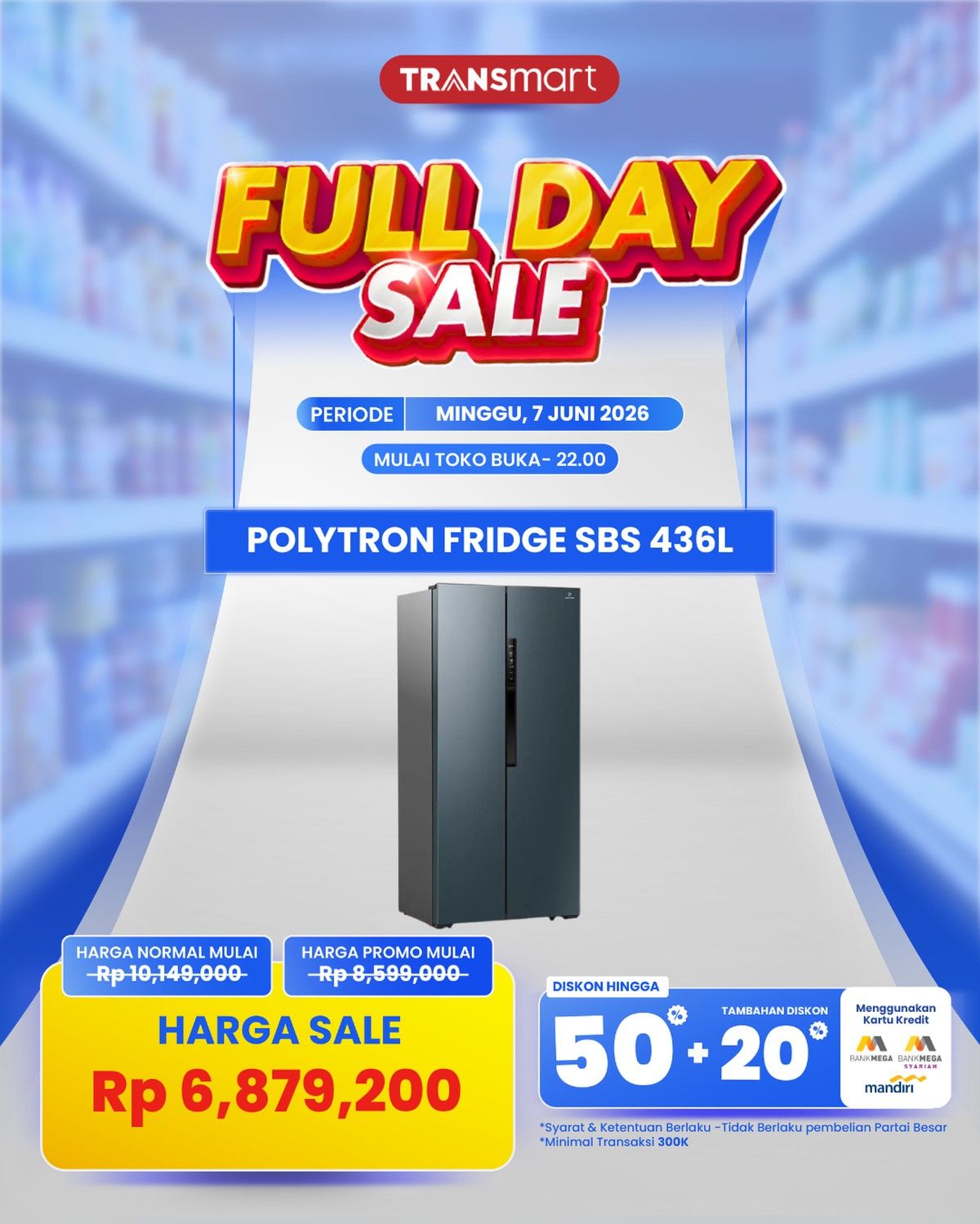 Kulkas Polytron Side by Side Diskon Gede di Transmart Full Day Sale