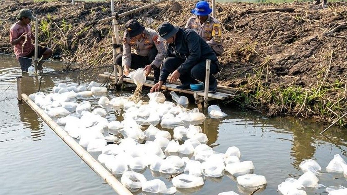 Polda Metro Jaya Tebar Ratusan Ribu Benih Ikan dan Udang di Bekasi