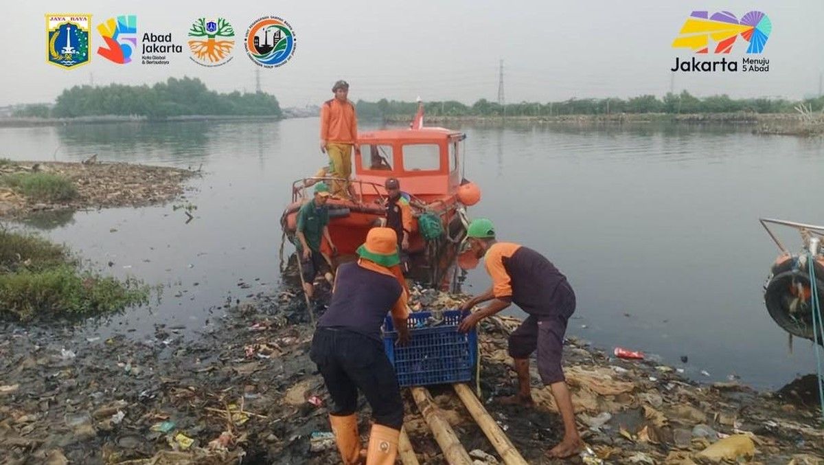 Petugas Bersihkan 8,8 Ton Sampah di Pesisir Muara Angke