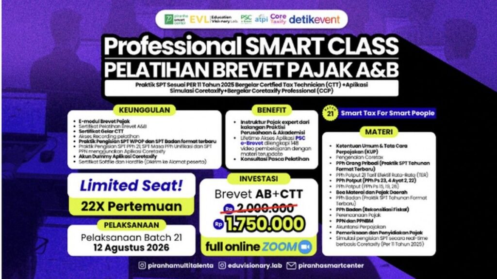 Piranha Smart Center Gelar Pelatihan Brevet Pajak AB Gratis Dua Sertifikasi CTT dan CCP