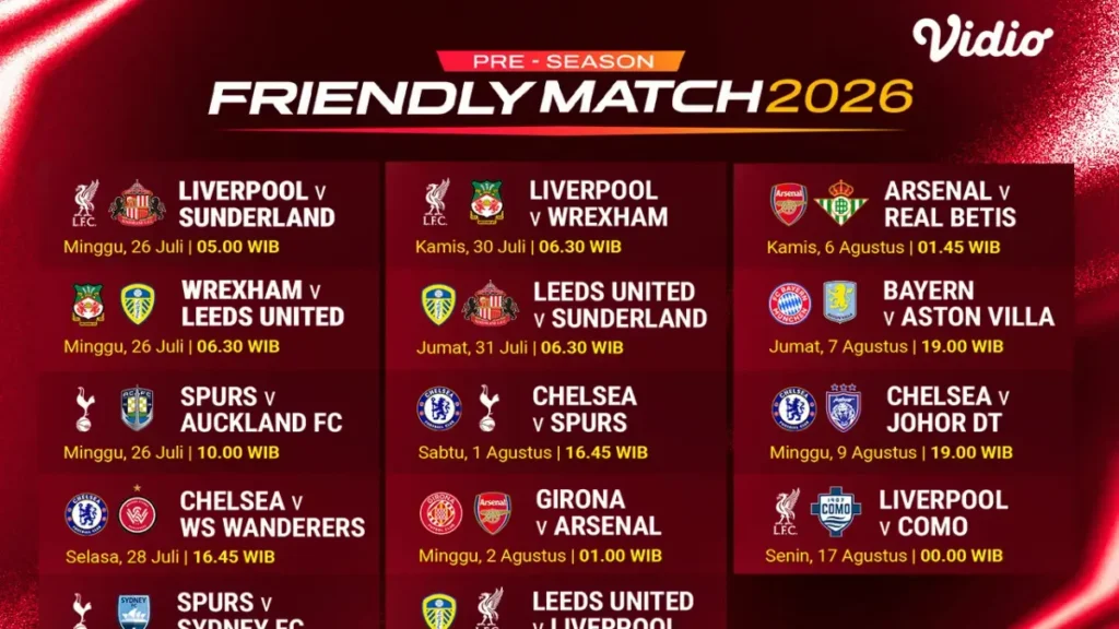 Vidio Tayangkan Siaran Langsung Pre-season Friendly Match 2026
