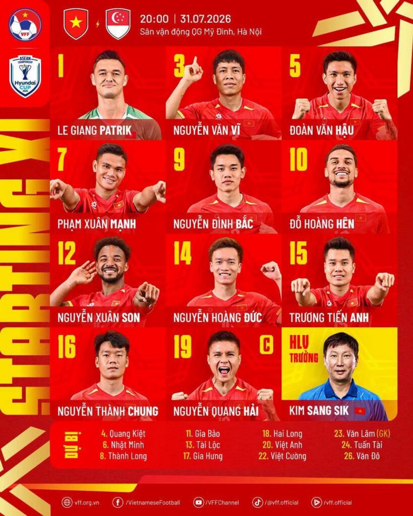 Vietnam Turunkan Nguyễn Đình Bắc Hadapi Singapura di AFF Cup 2026
