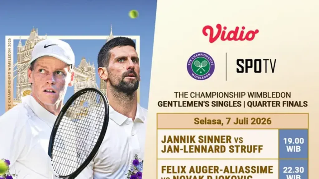 Jadwal Quarterfinal ATP Wimbledon 7 Juli 2026 Hadirkan Sinner Hingga Djokovic