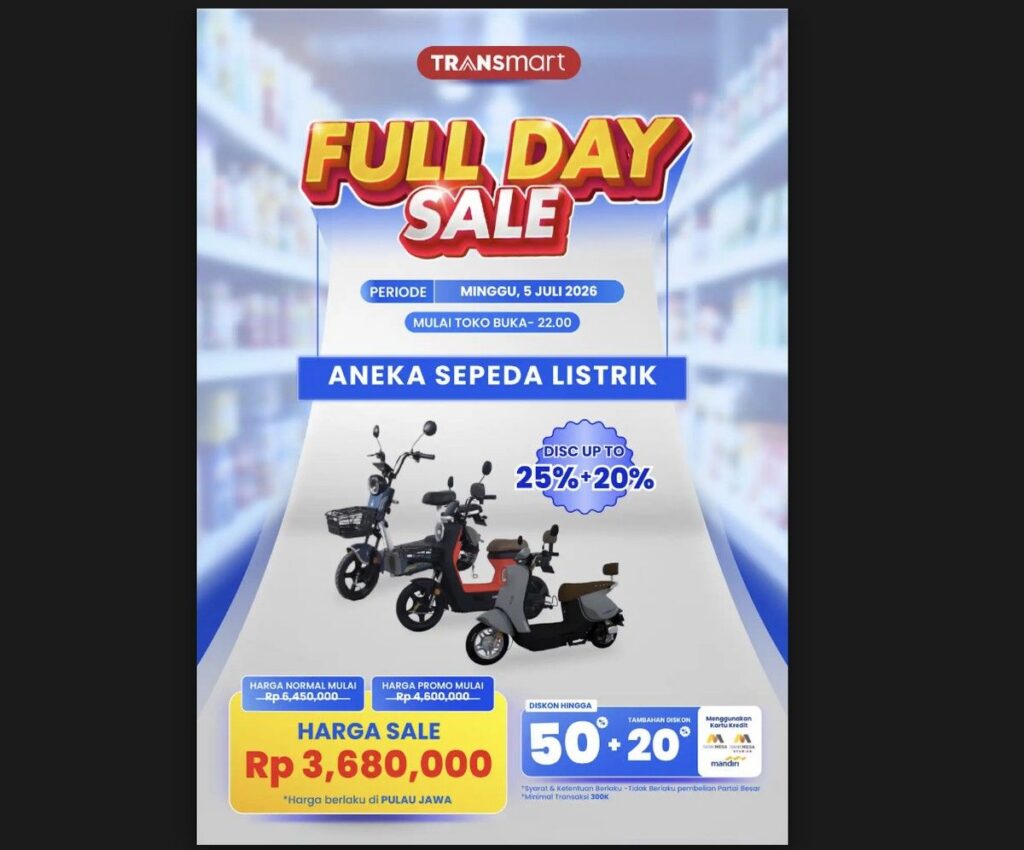 Transmart Gelar Full Day Sale Minggu 5 Juli 2026 Beri Diskon Sepeda Listrik