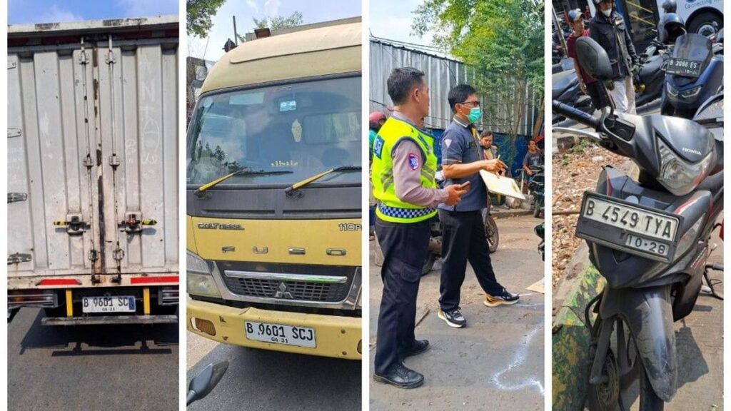 Truk Boks Menabrak Motor di Pasar Kramat Jati Jakarta Timur