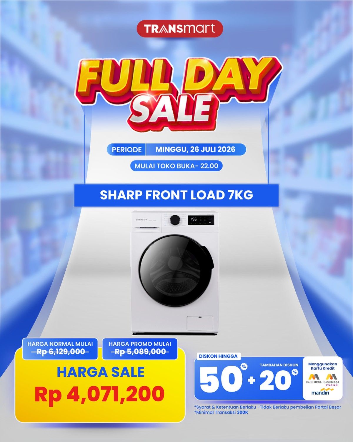 Transmart Gelar Full Day Sale Minggu 26 Juli 2026 Obral Mesin Cuci Sharp