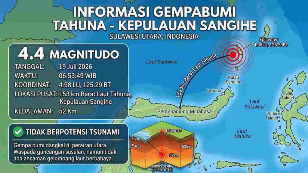 Gempa Magnitudo 4,4 Guncang Tahuna Kepulauan Sangihe Sulawesi Utara