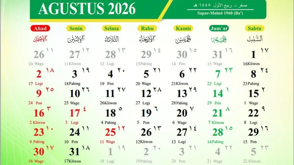 Kalender Jawa Pertengahan Agustus 2026 Alami Peralihan Bulan