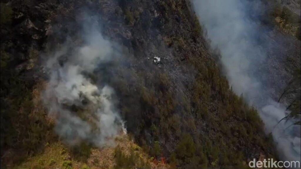 Tim Gabungan Terjunkan Drone Dan Helikopter Padamkan Karhutla Bromo
