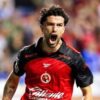 Nacho Rivera mencetak gol dan merayakan melawan Cruz Azul