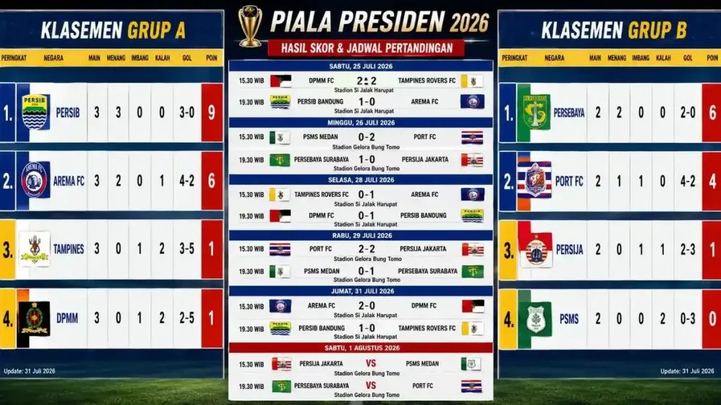Persib Bandung dan Arema FC Lolos Semifinal Piala Presiden 2026