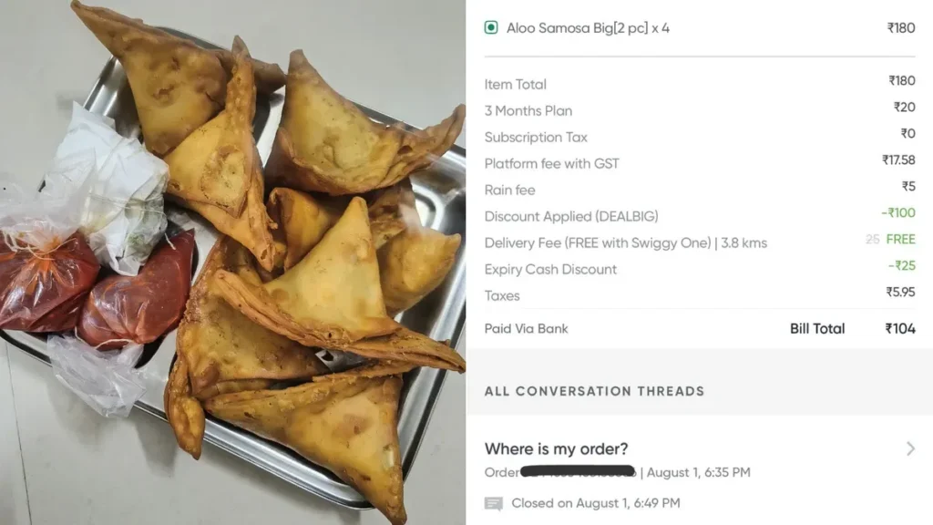 Pesan Samosa Diskon Besar di Swiggy Bikin Pelanggan Khawatir Bangkrut