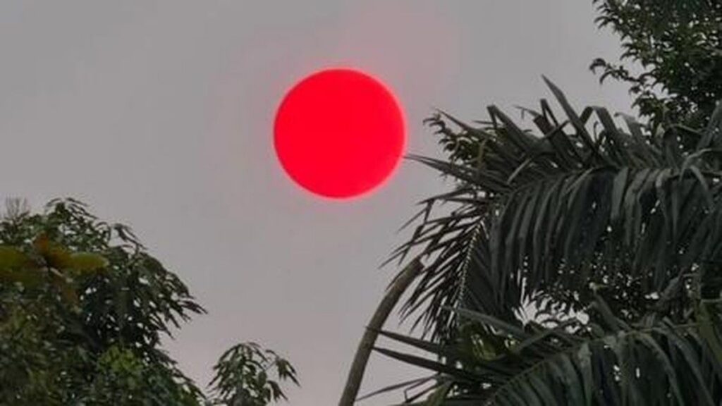 Matahari Merah Pekat Muncul di Langit Palangka Raya Terkait Karhutla