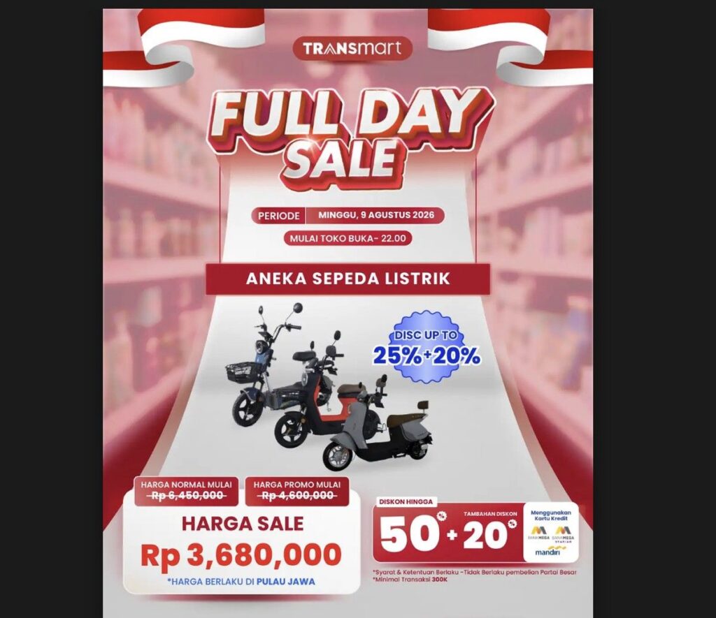 Diskon Sepeda Listrik Transmart Full Day Sale Capai 70 Persen