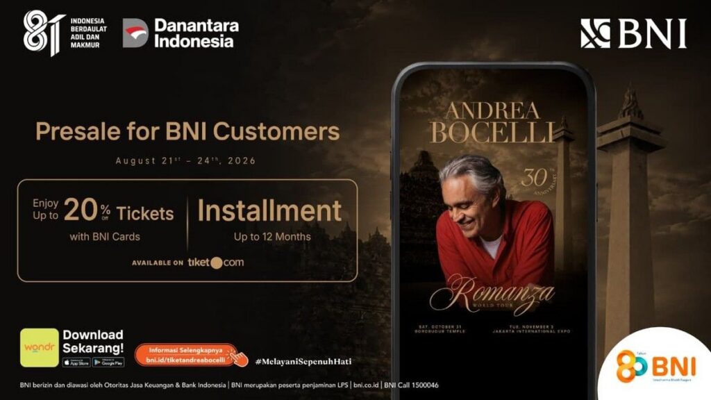 BNI Buka Presale Tiket Konser Andrea Bocelli di Indonesia