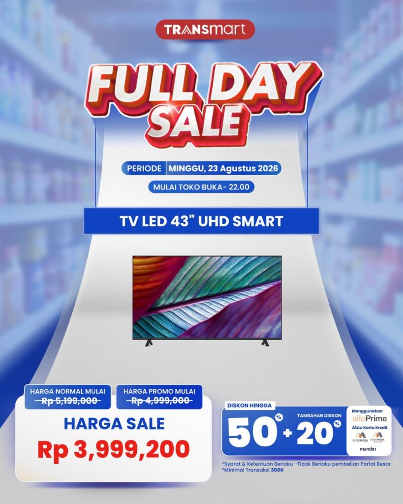 Transmart Full Day Sale diskon TV 43 inci hingga Rp 3.999.200