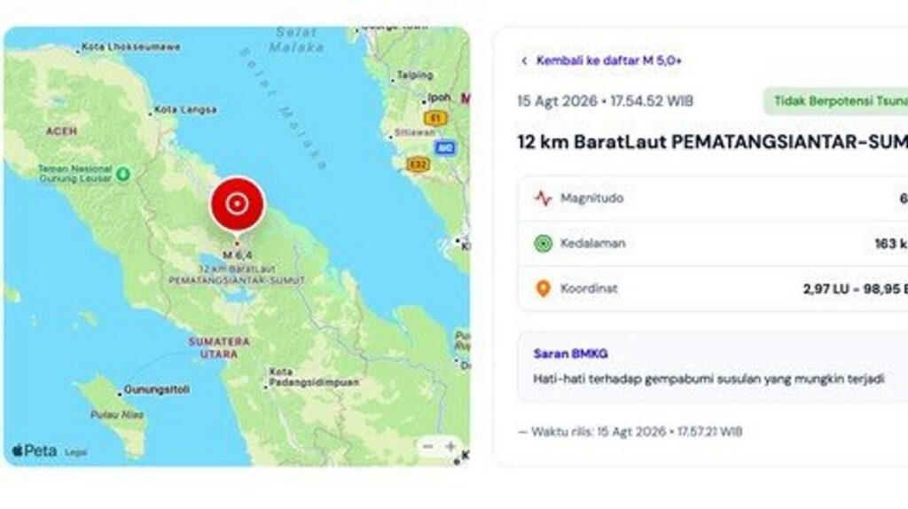 Gempa Magnitudo 6,4 Guncang Simalungun dan Pematangsiantar