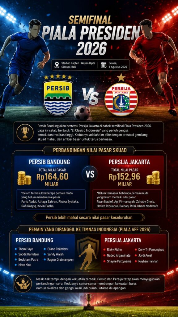 Persib Ungguli Nilai Pasar Persija Jelang Semifinal Piala Presiden