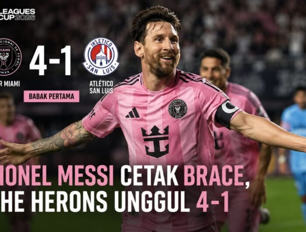 Lionel Messi Cetak Dua Gol Inter Miami Menang Babak Pertama