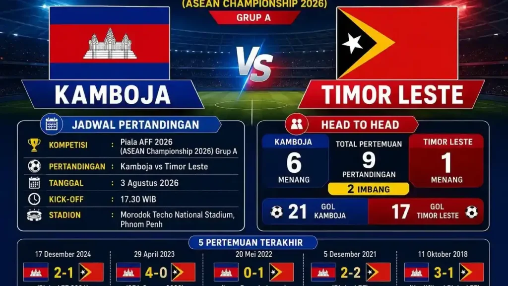 Kamboja Incar Kemenangan Perdana Lawan Timor Leste di Piala AFF 2026