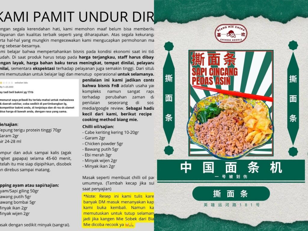 Gerai Mie Biangmie di Garut Tutup Permanen dan Bagikan Resep Gratis
